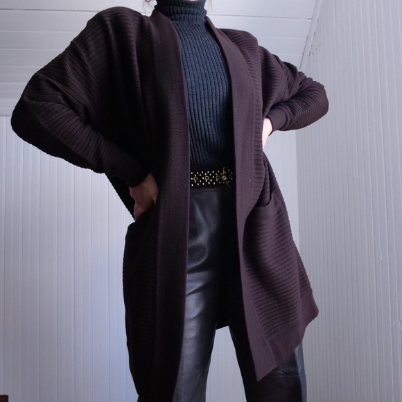 Donna Karan Sweaters - Drop dead gorgeous 1990s Donna Karan‎ cocoa brown ribbed knit longline cardigan